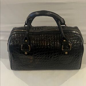 Elegant Banana Republic Black Crocodile-Embossed Bowler Bag